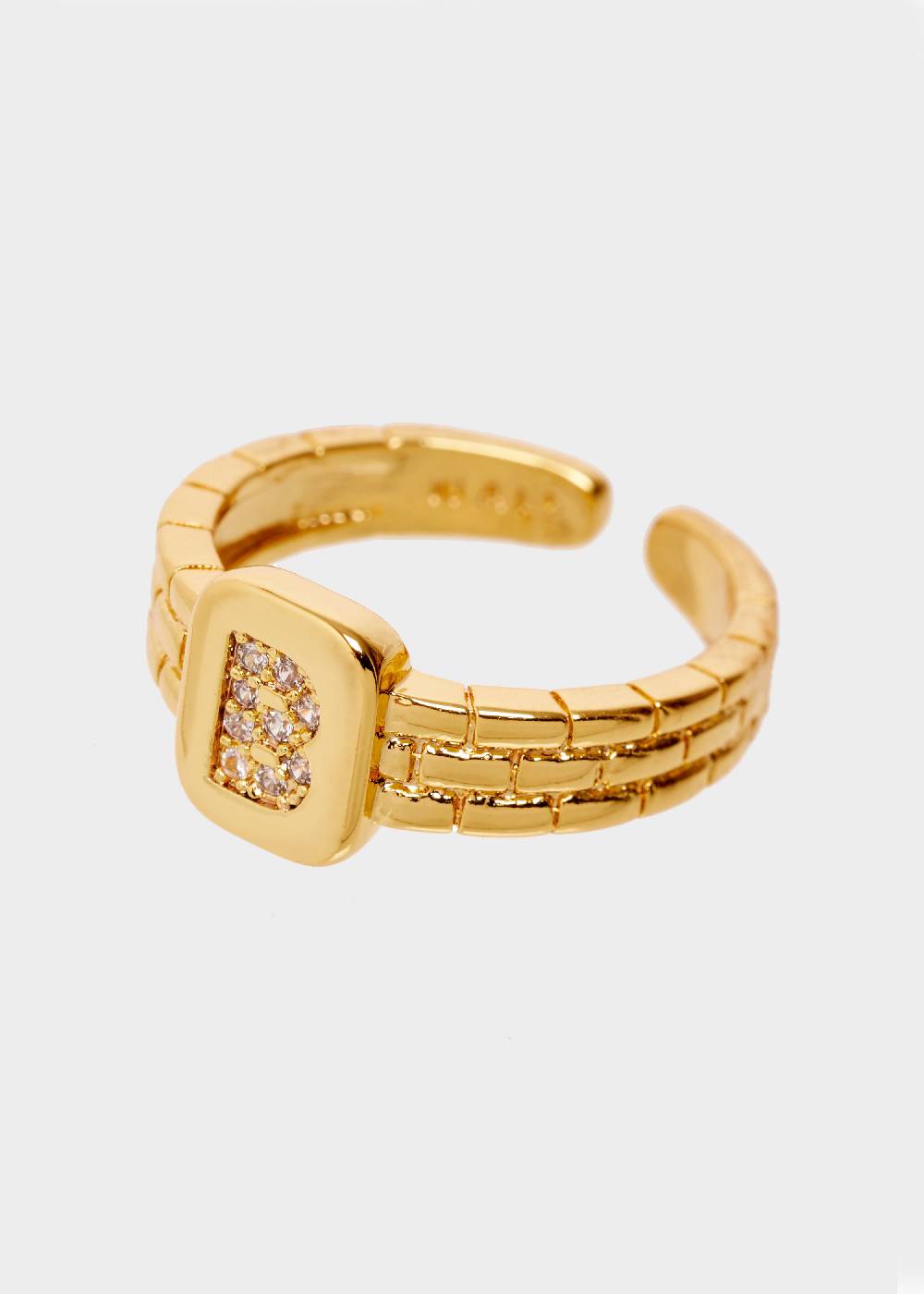 Nalí THIN RING WITH B LETTER IN ZIRCONS In Linea