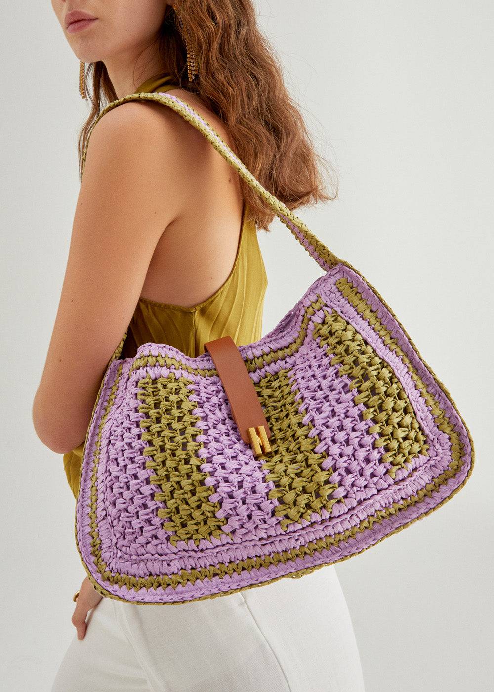 Nalí GIADA SHOULDER BAG GREEN/LILAC Spedizione Gratuita