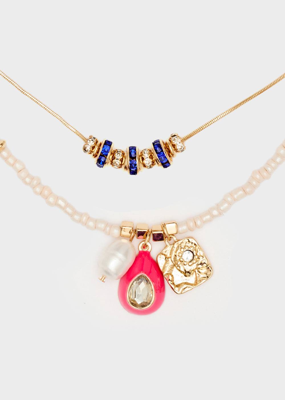 Nalí NECKLACE W/ PINK BEADS + FUCHSIA PENDANT Consegna Veloce