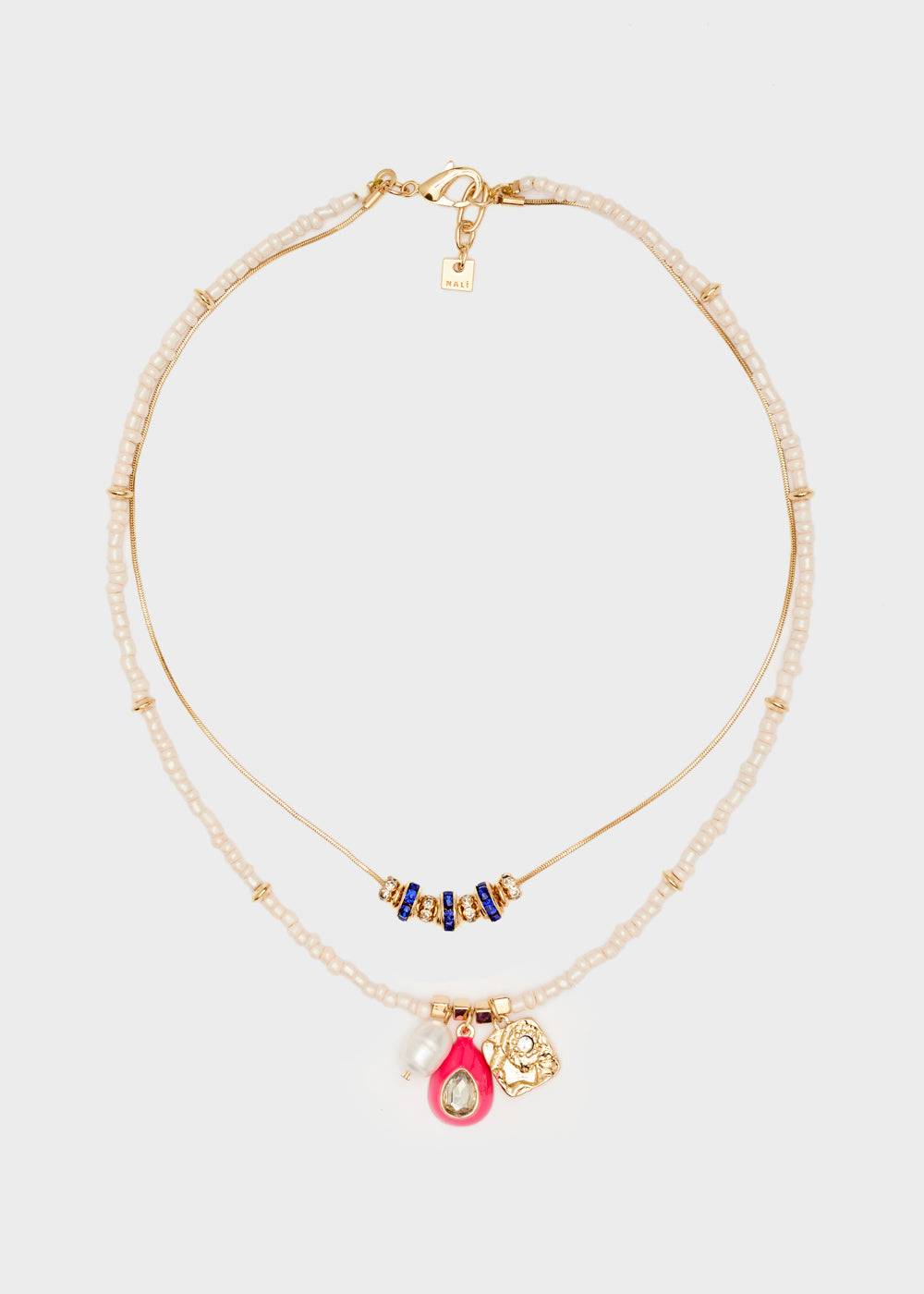 Nalí NECKLACE W/ PINK BEADS + FUCHSIA PENDANT Consegna Veloce