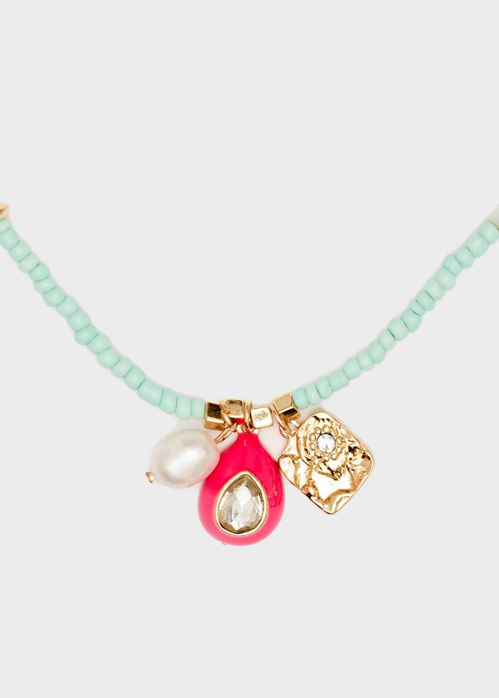 Nalí NECKLACE W/ L.BLUE BEADS+FUCHSIA PENDANT Vendita calda