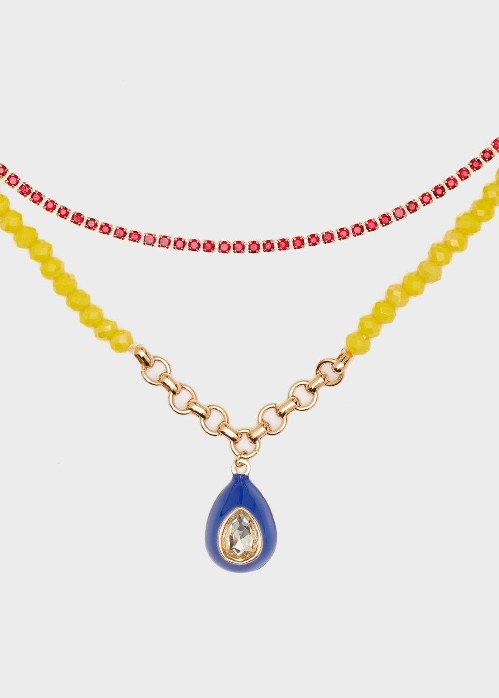 Nalí NECKLACE W/ YELLOW BEADS + BLUE PENDANT Fino Al -60%