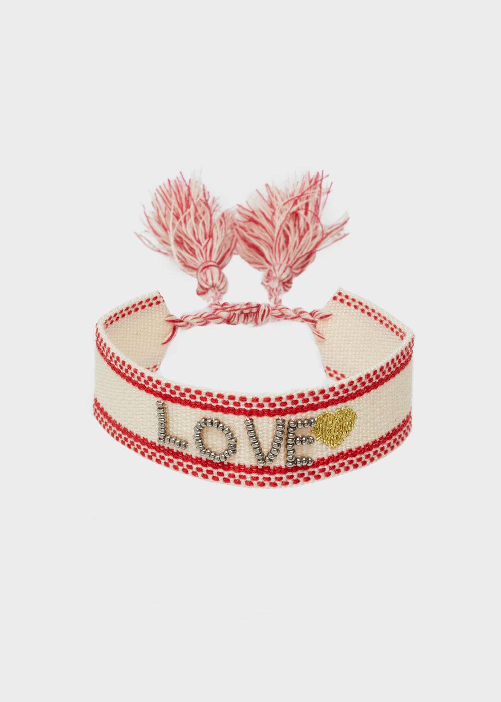Nalí LOVE FABRIC BRACELET WITH BEADS BEIGE Negozi Online