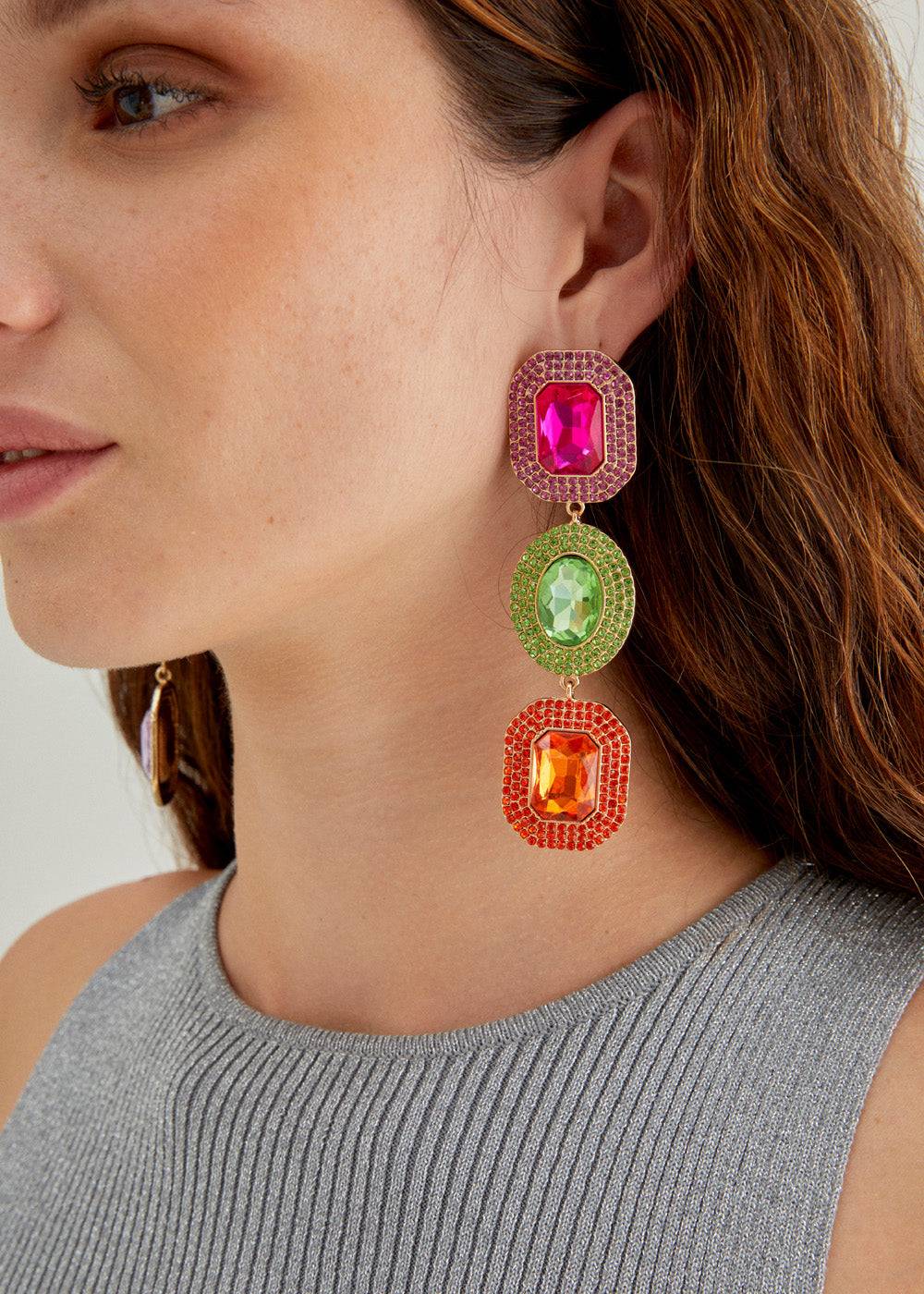 Nalí ADELE LONG EARRINGS W/ MULTI STONES + COLORS Offerta