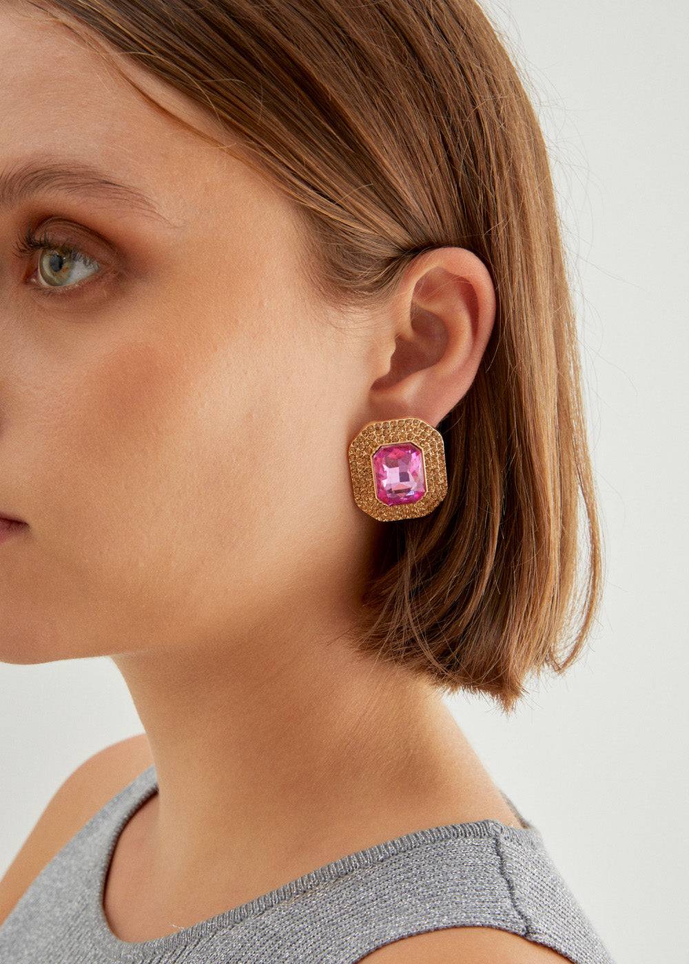 Nalí ADELE SQUARE EARRINGS W/ STONES + COLORS Online