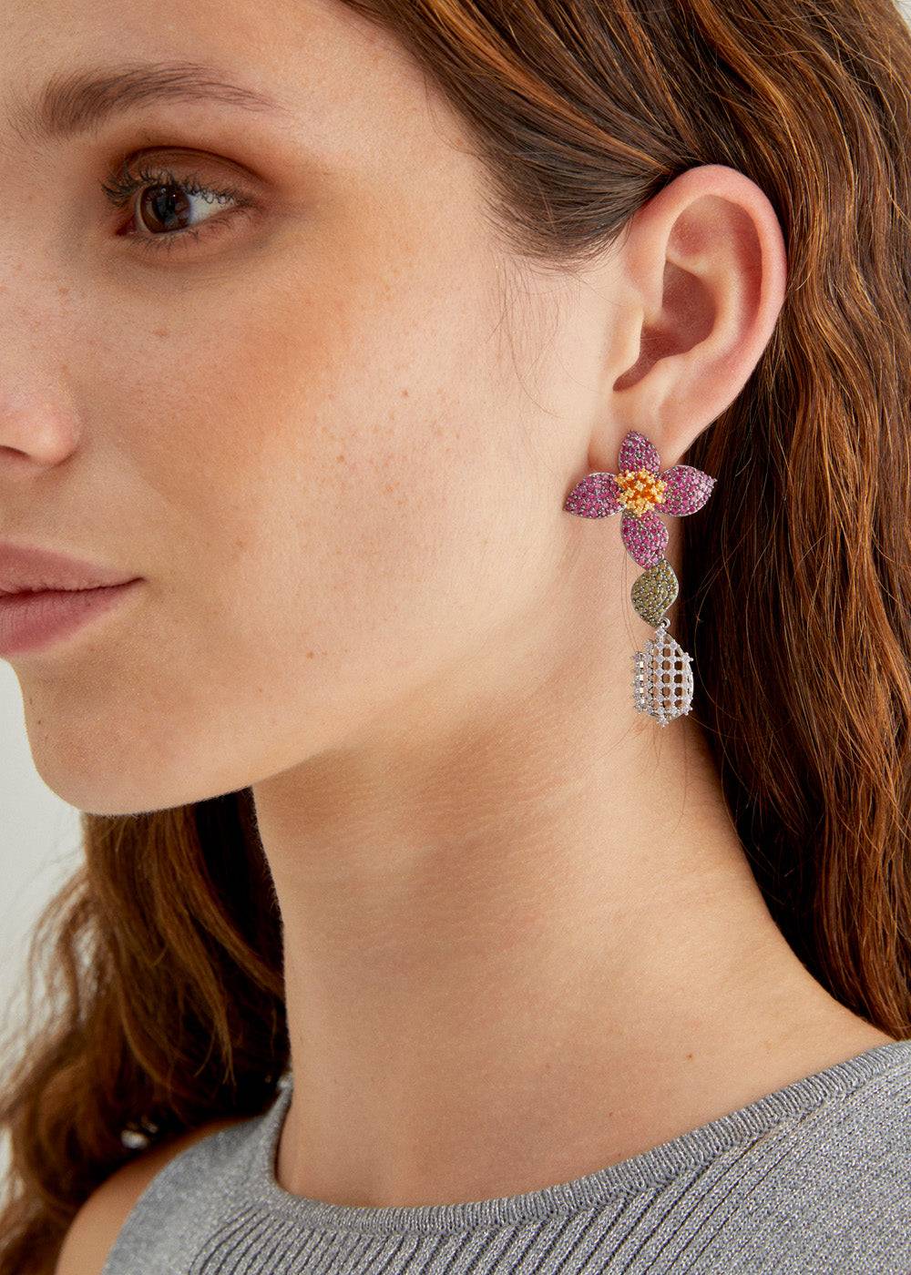 Nalí LEVYA GUNMETAL EARRINGS W/ ZIRCONS + COLORS Vendita Calda