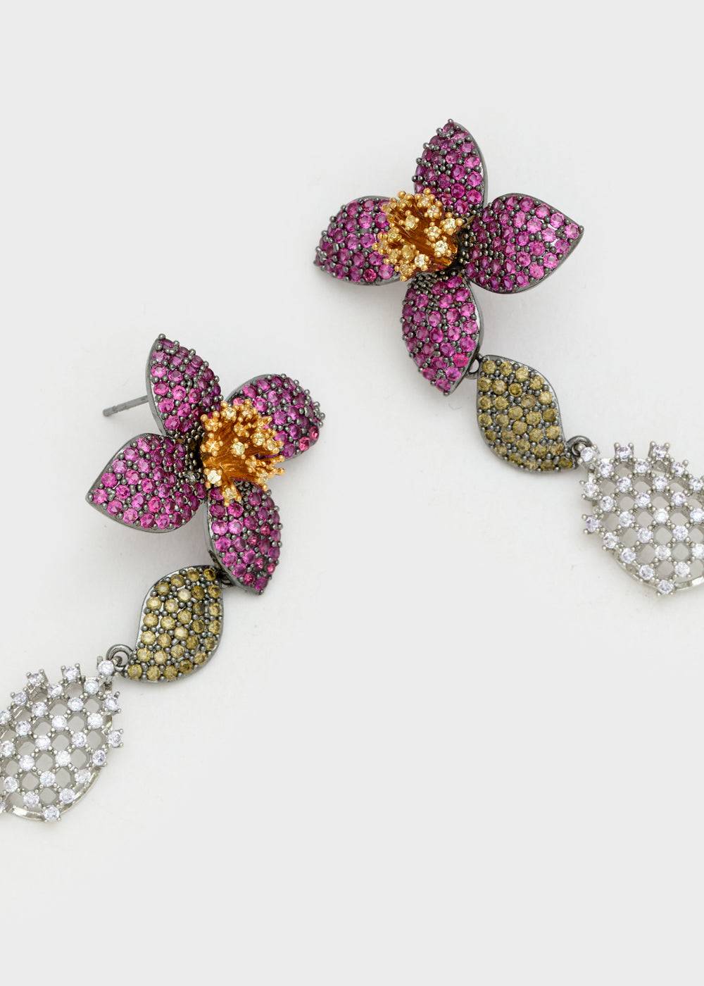 Nalí LEVYA GUNMETAL EARRINGS W/ ZIRCONS + COLORS Vendita Calda