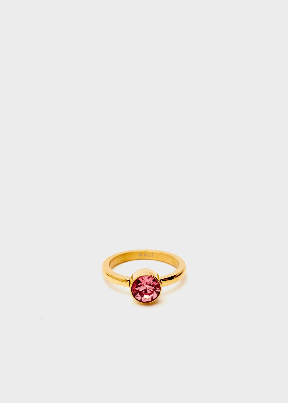 Nalí STAIN. STEEL FLORA THIN GOLD RING W/ PINK STONE Consegna Veloce