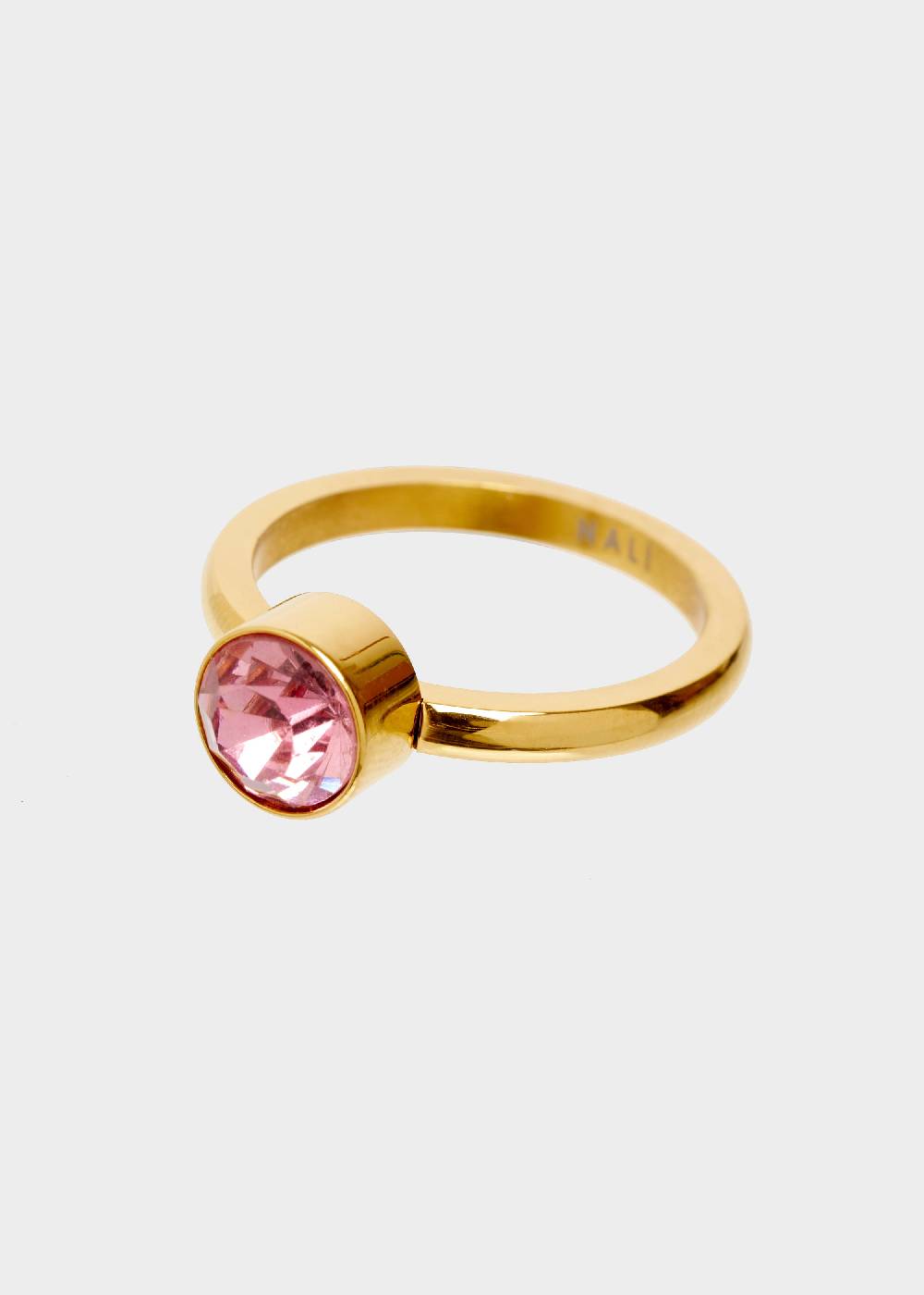 Nalí STAIN. STEEL FLORA THIN GOLD RING W/ PINK STONE Consegna Veloce