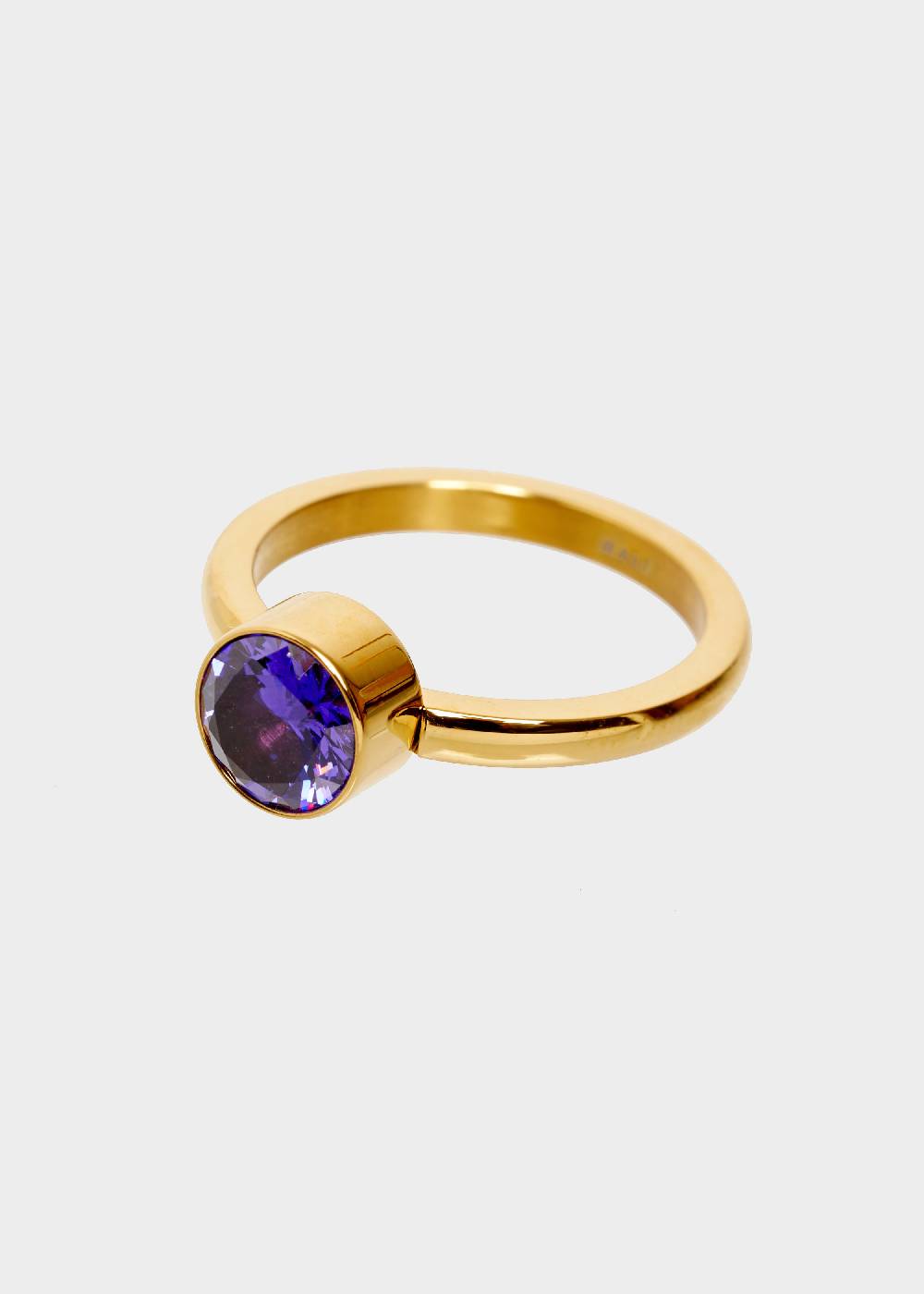 Nalí STAIN. STEEL FLORA THIN GOLD RING W/ PURPLE STONE Qualità Garantita