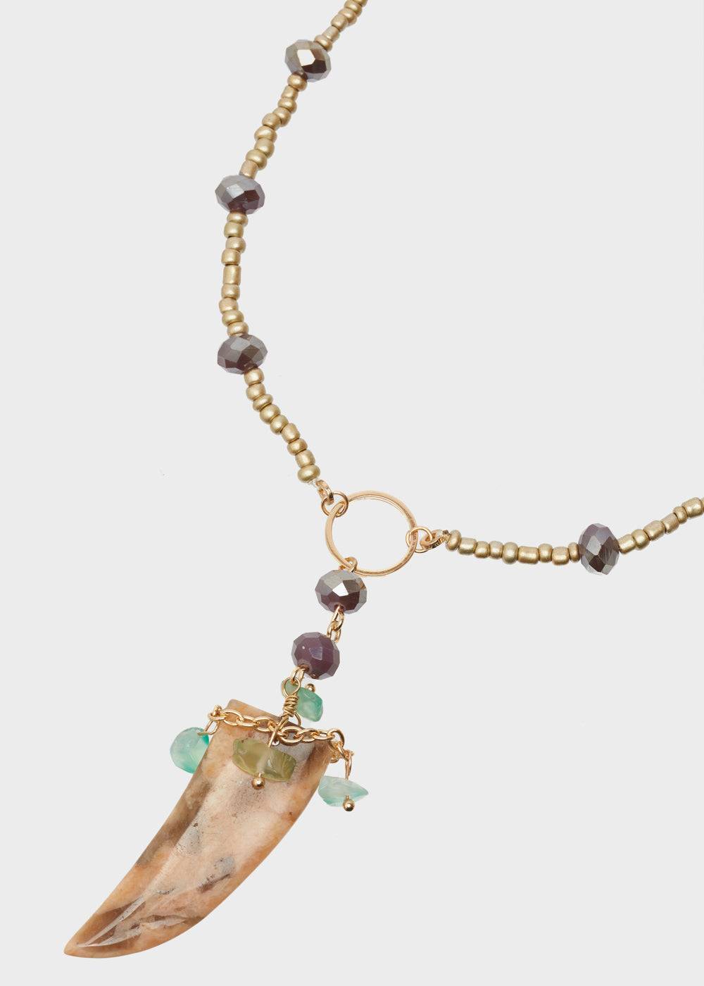 Nalí GOLD LONG NECKLACE W/ BEADS AND HORN PENDANT Negozio