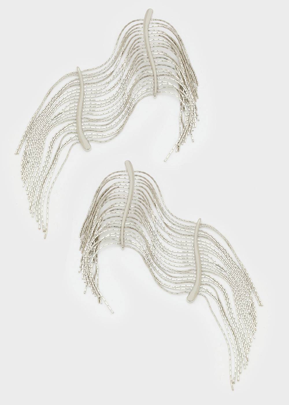 Nalí LONG SILVER EARRINGS W/ FRINGES Esporta salva