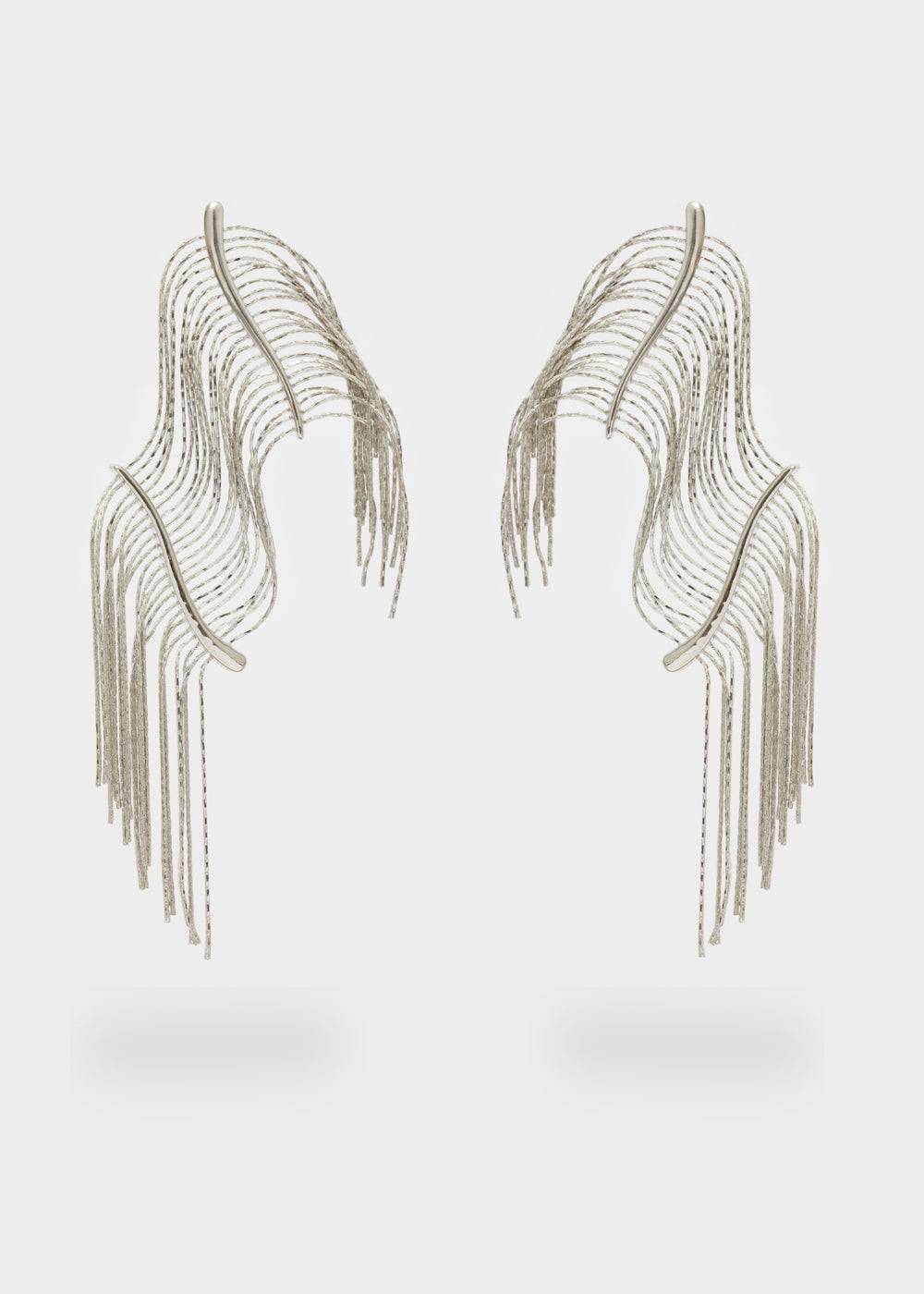 Nalí LONG SILVER EARRINGS W/ FRINGES Esporta salva