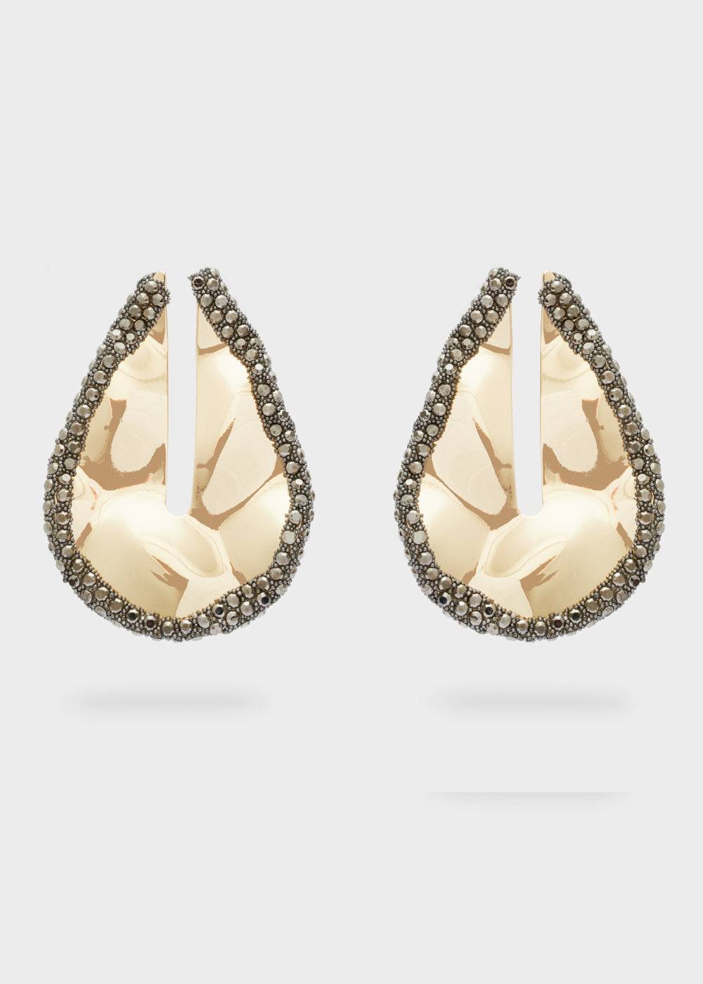 Nalí OVERSIZE EARRINGS IN GOLD + BLACK STONES In vendita