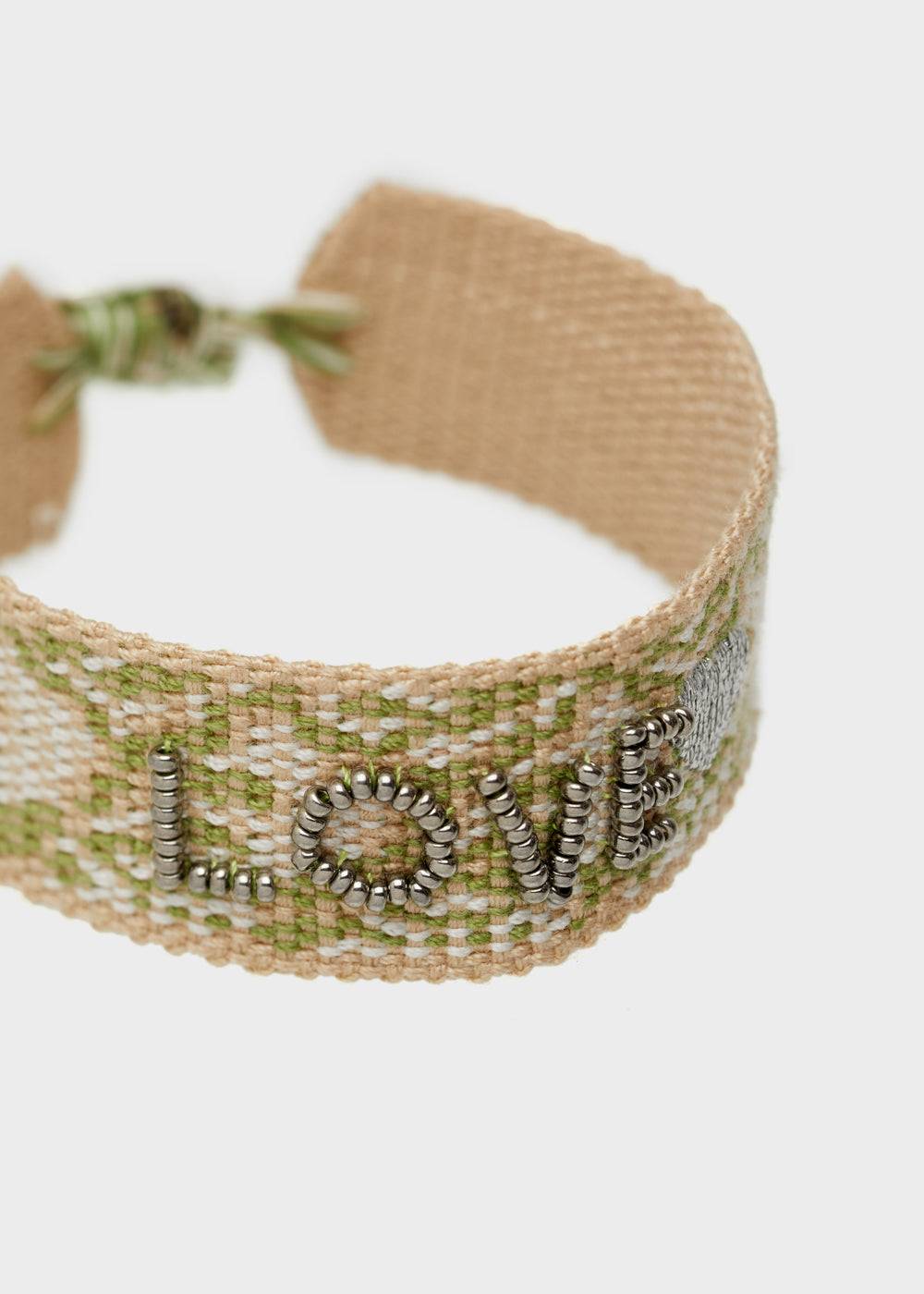 Nalí LOVE FABRIC BRACELET WITH BEADS GREEN In Linea