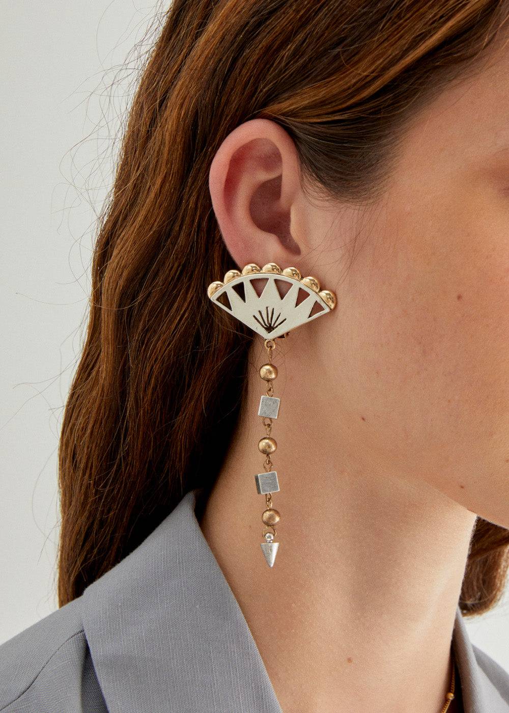 Nalí FAN PENDANT EARRINGS IN SILVER+GOLD Negozi Online