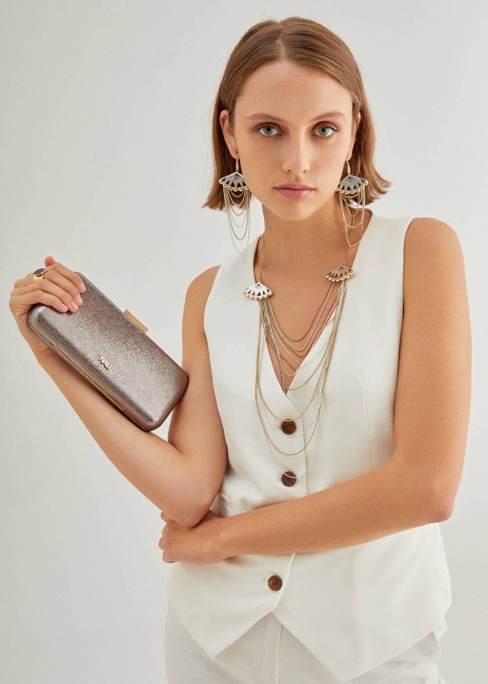 Nalí FAN CHAIN EARRINGS IN SILVER+GOLD Consegna Veloce