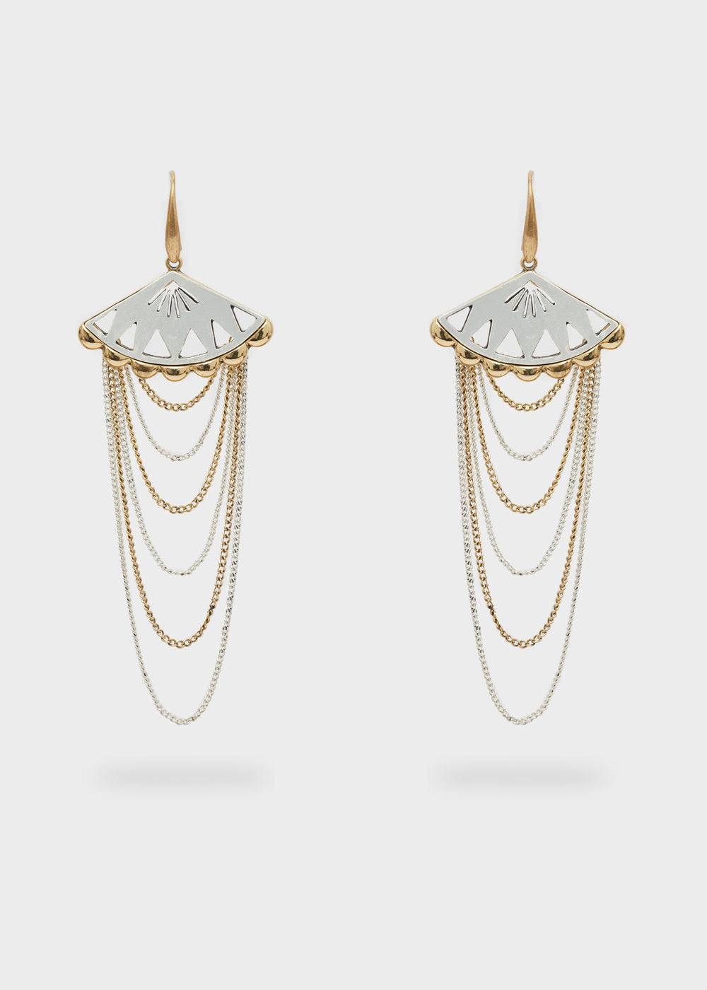 Nalí FAN CHAIN EARRINGS IN SILVER+GOLD Consegna Veloce