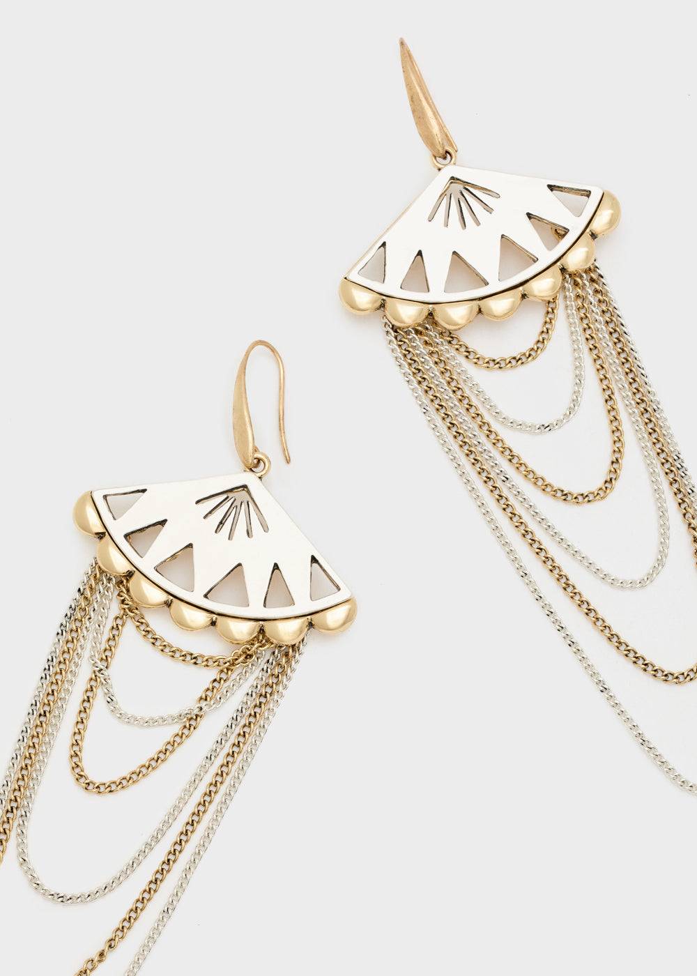 Nalí FAN CHAIN EARRINGS IN SILVER+GOLD Consegna Veloce