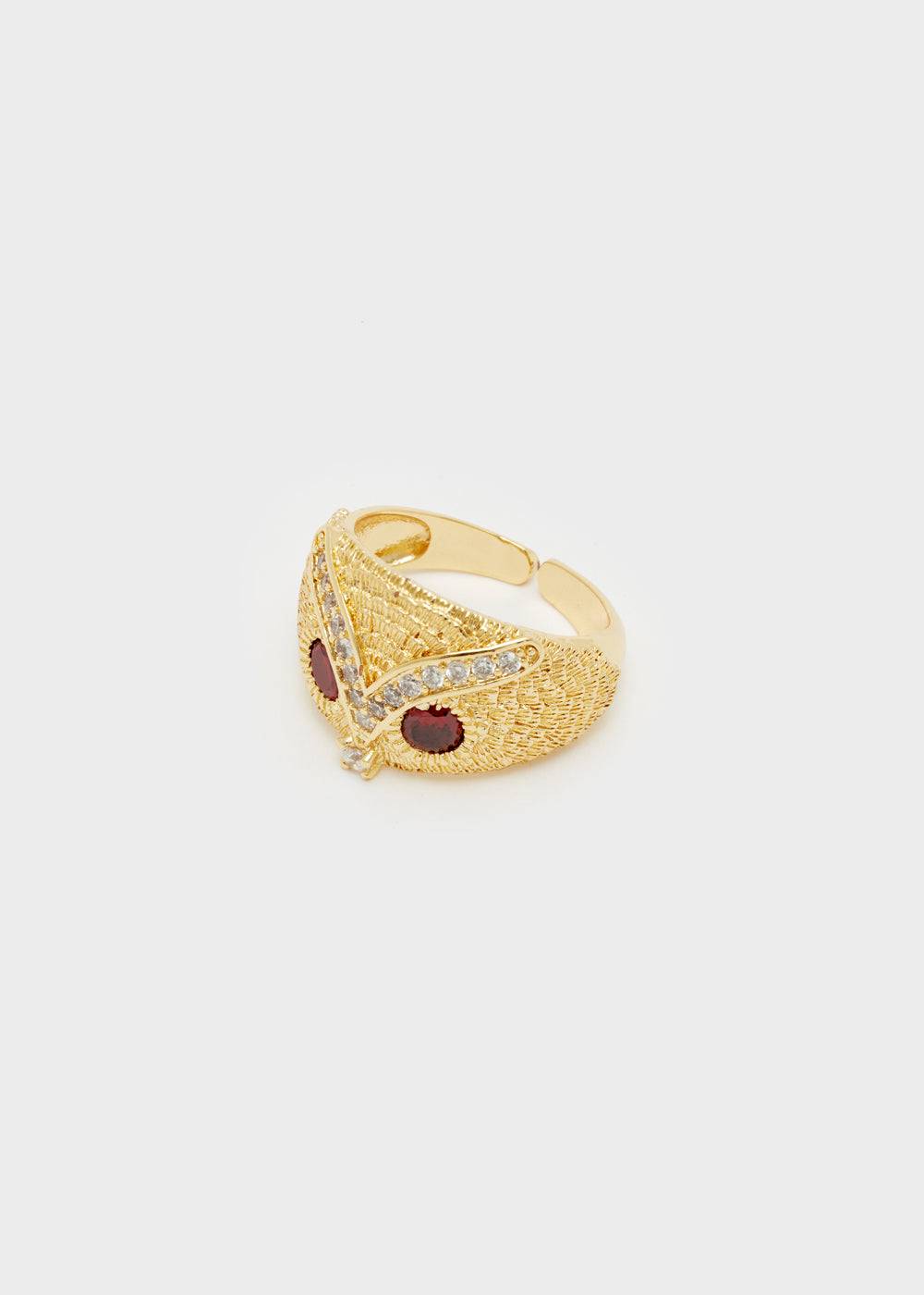 Nalí OWL RING IN GOLD W/ RED STONES Sconto