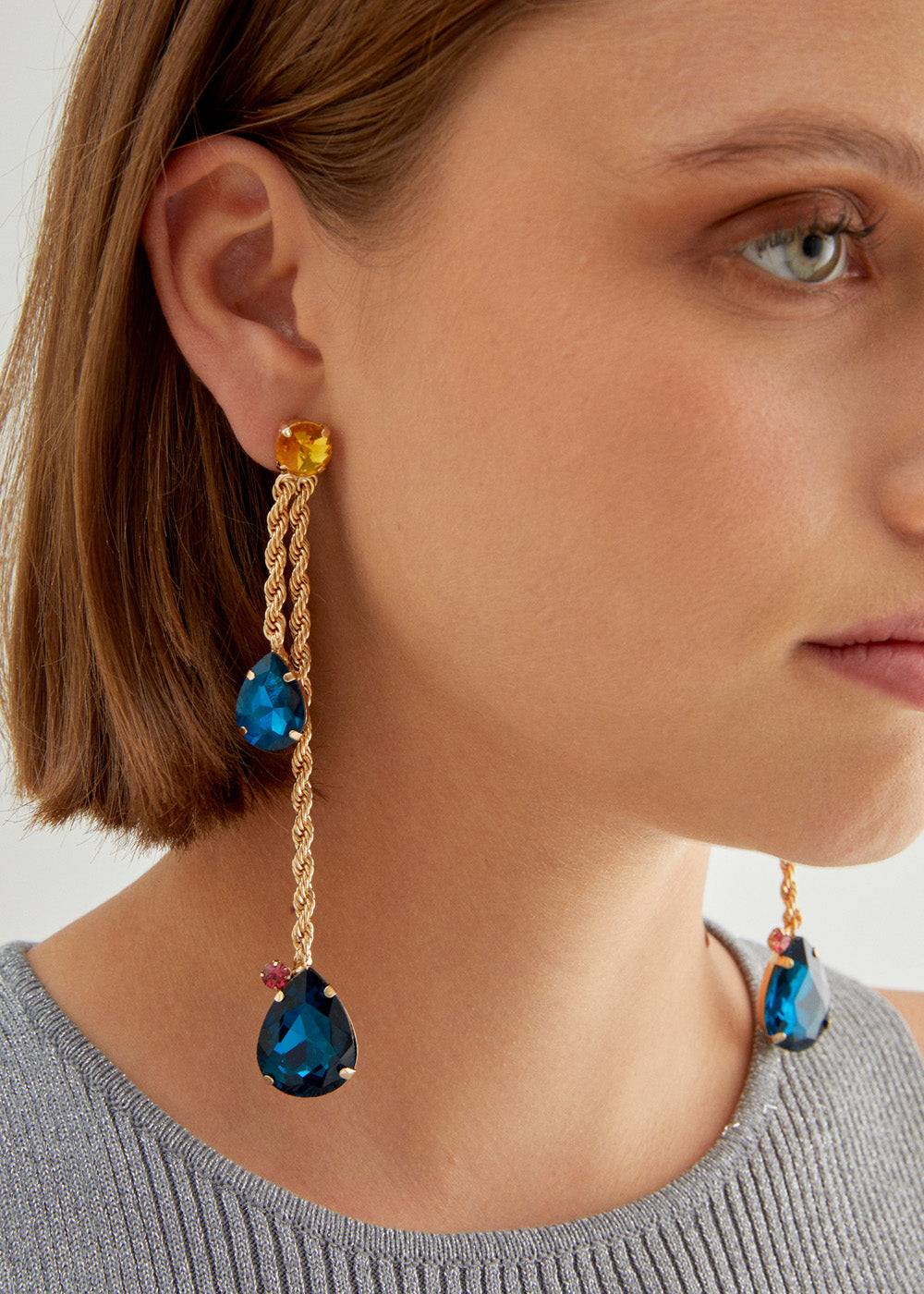 Nalí EARRINGS W/ GOLD PENDANT AND BLUE STONE Offerta Pasqua