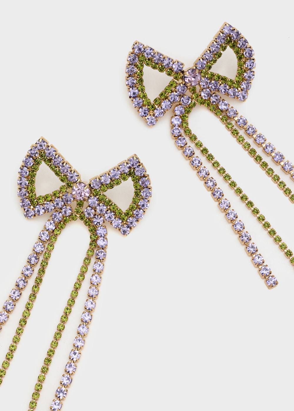 Nalí BOW EARRINGS W/ LILIAC AND GREEN STONES Latest fashion