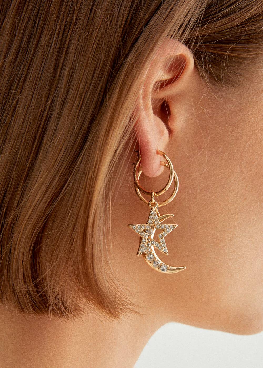 Nalí MOON+STAR GOLD HOOP EARRINGS Online Outlet