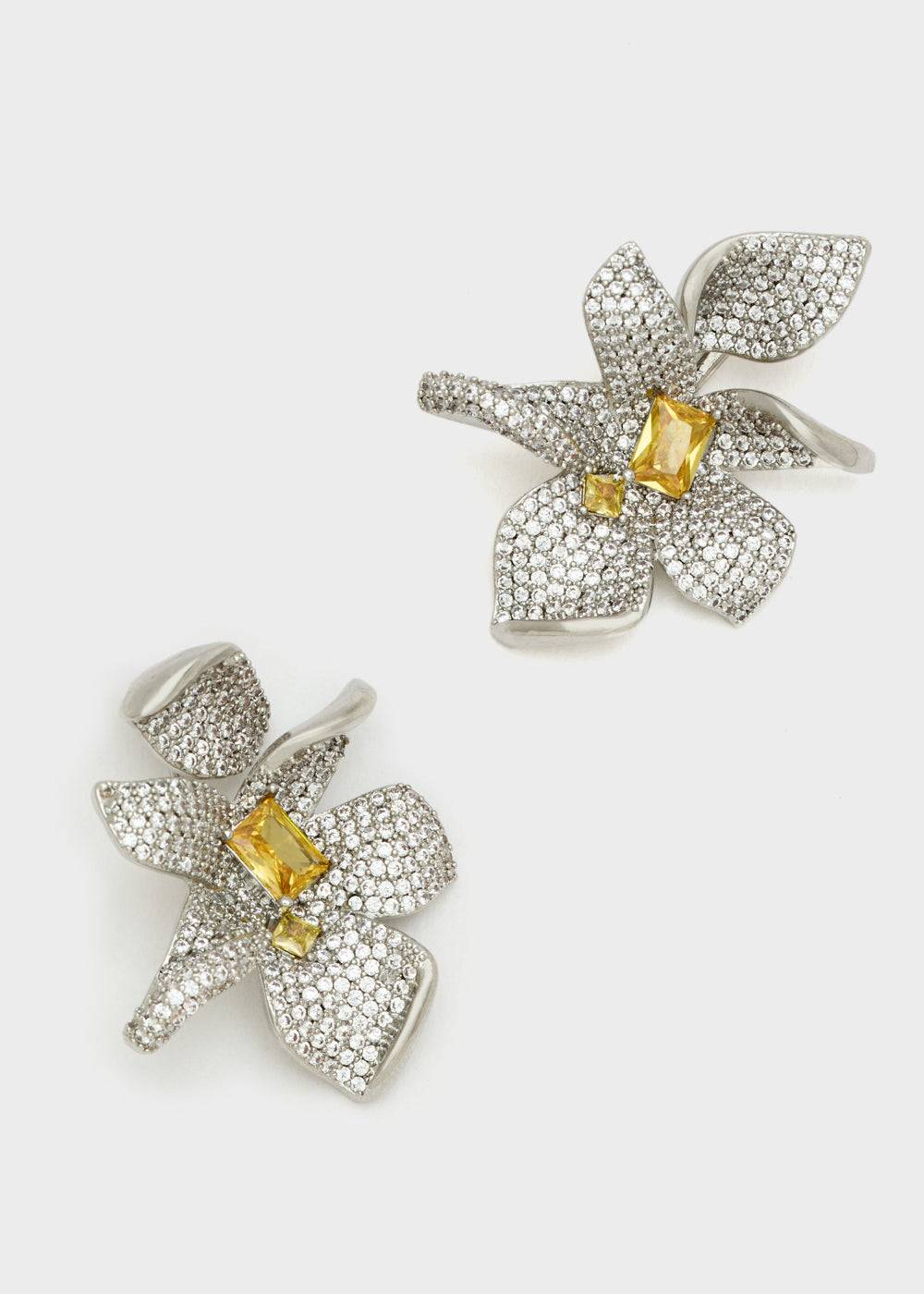 Nalí LOBE FLOWER EARRINGS SILVER+ZIRCONS Lightning offer