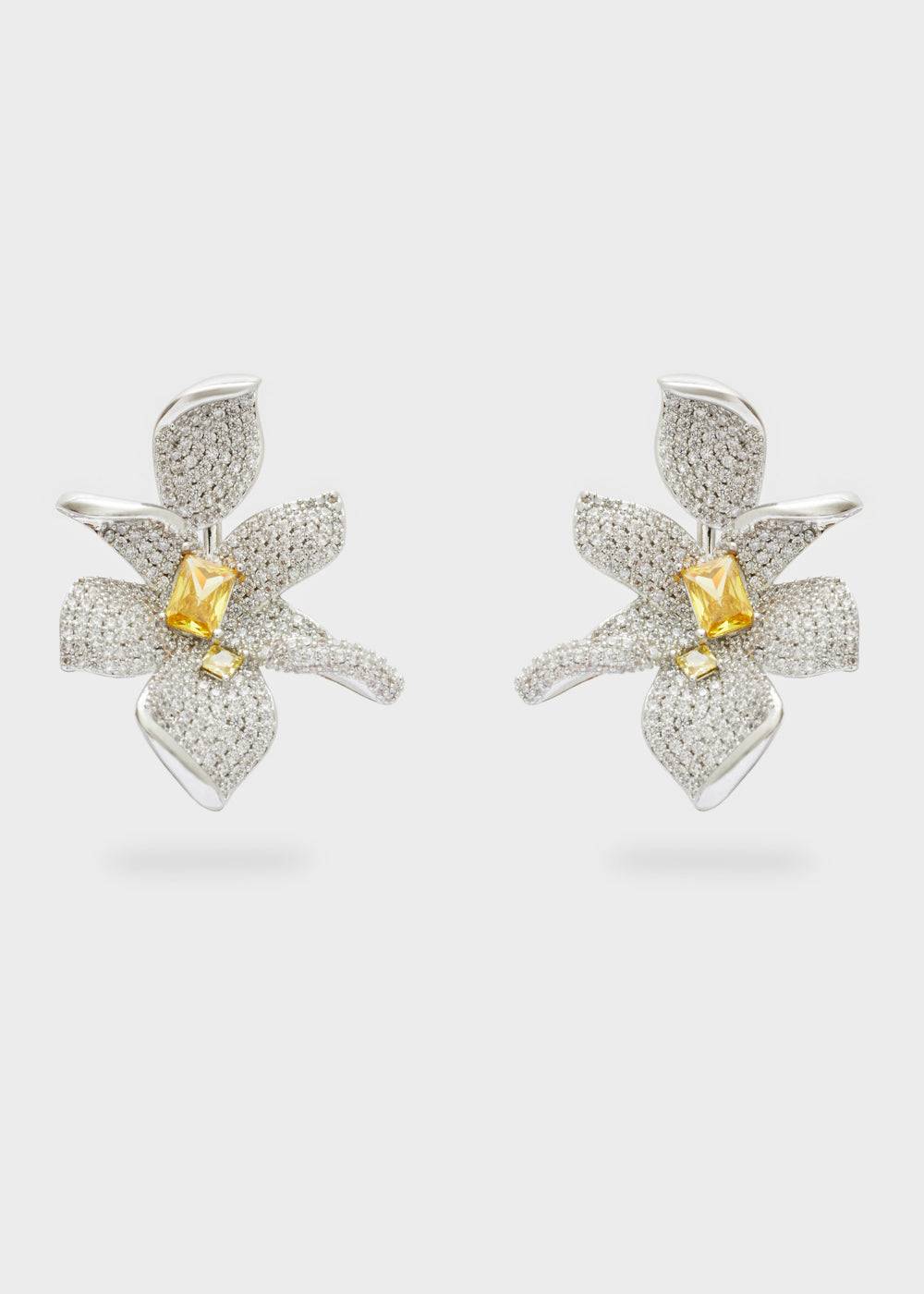 Nalí LOBE FLOWER EARRINGS SILVER+ZIRCONS Lightning offer
