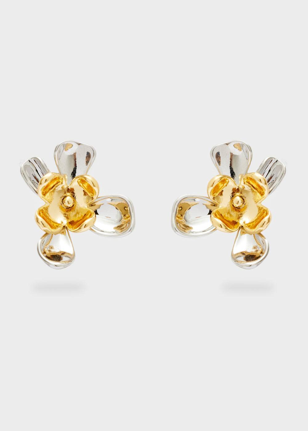 Nalí LOBE FLOWER EARRINGS GOLD+SILVER Grandi sconti
