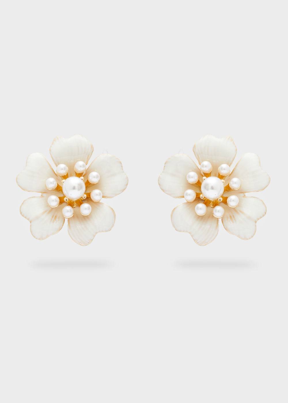 Nalí ENAMEL FLOWER EARRINGS W/ GOLD PEARL Offerte giornaliere