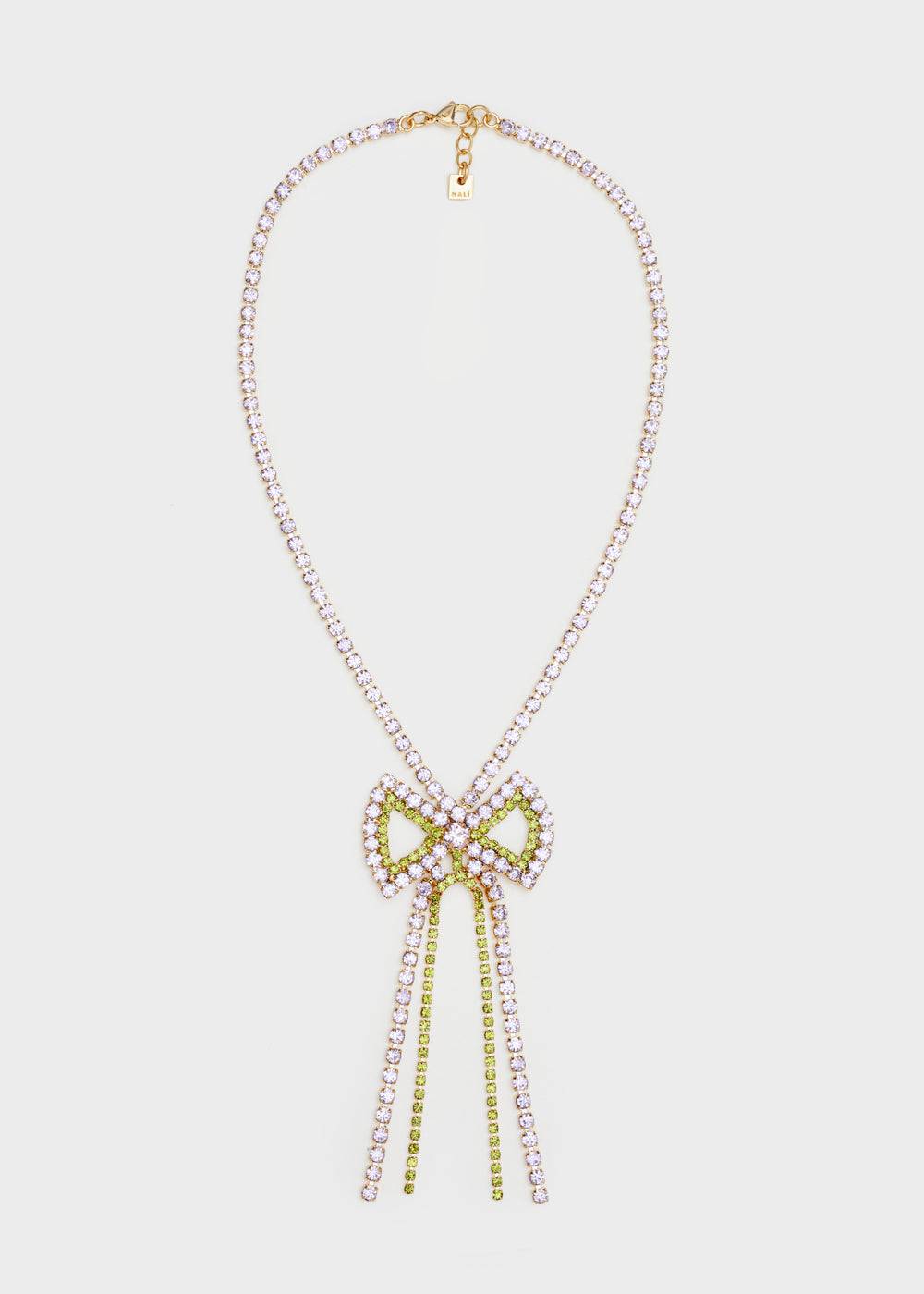 Nalí BOW NECKLACE W/ GREEN AND LILAC STONES Promozione temporanea