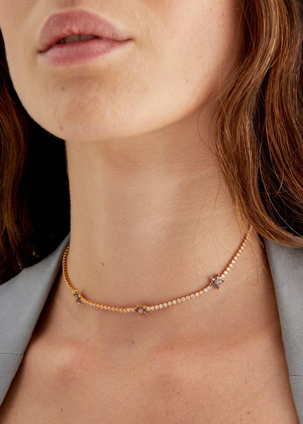 Nalí NECKLACE W/ LILAC ZIRCON FLOWERS Fino al 50% di sconto