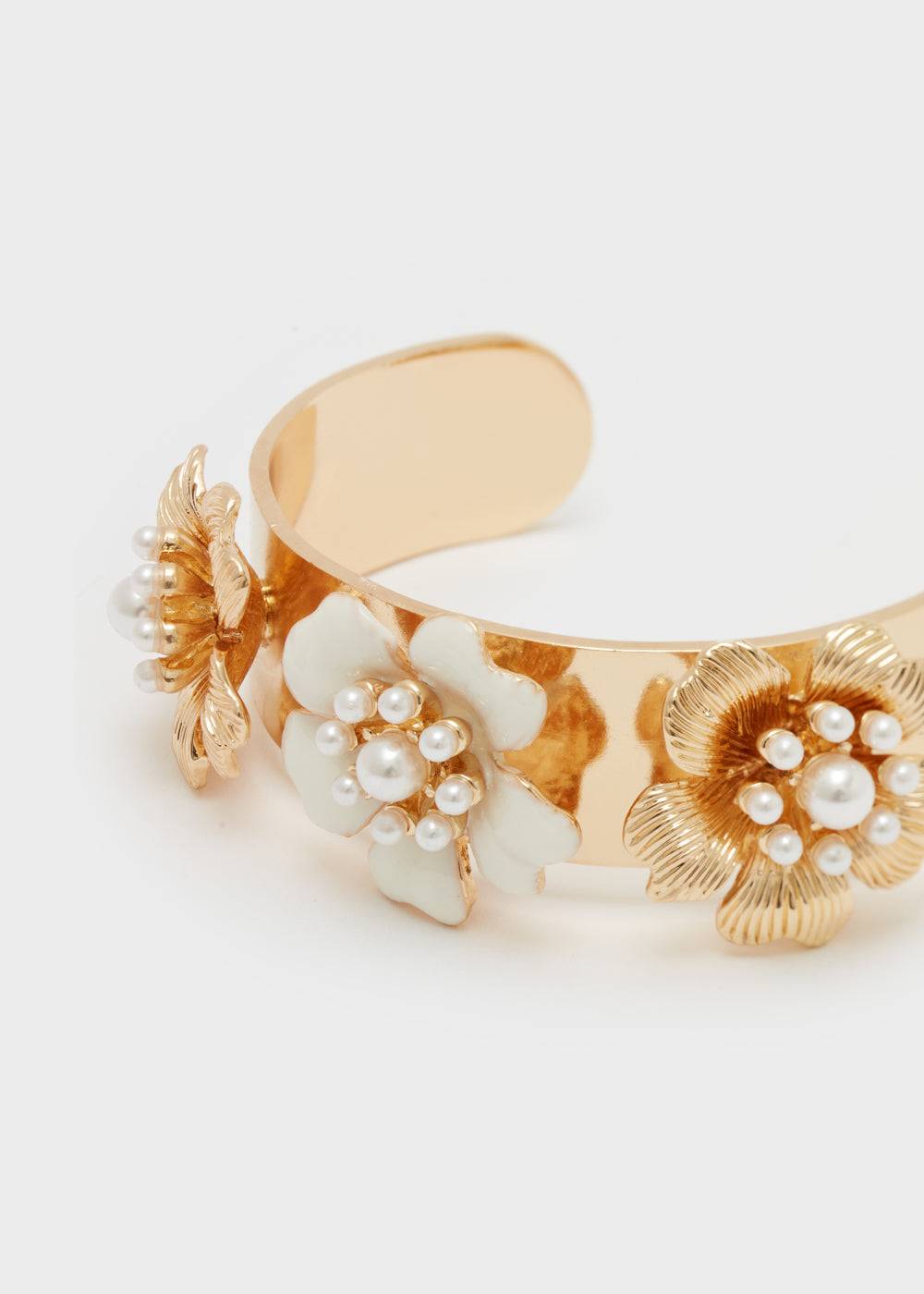 Nalí ENAMEL FLOWER BANGLE BRACELET W/ PEARLS Italy