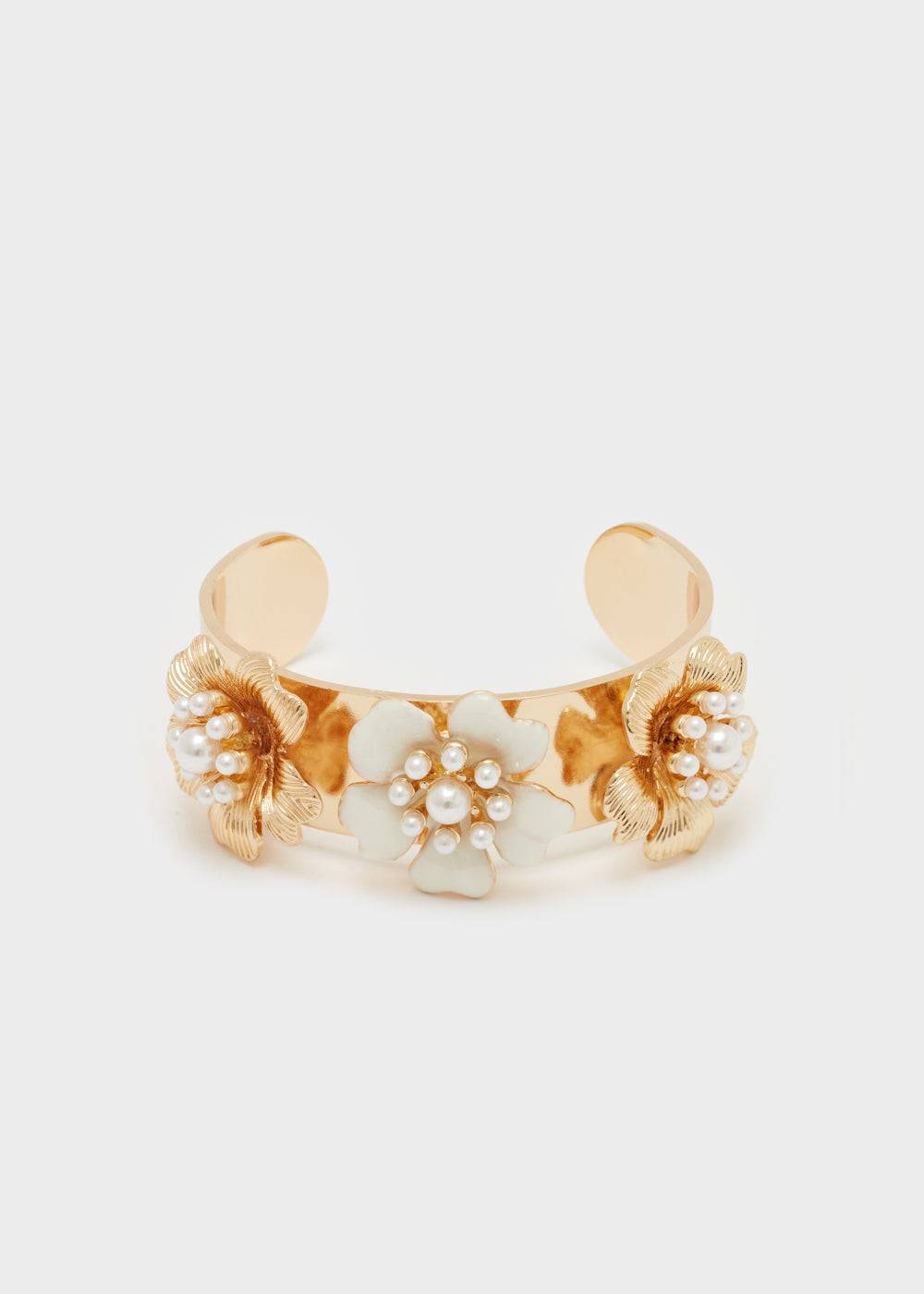 Nalí ENAMEL FLOWER BANGLE BRACELET W/ PEARLS Italy