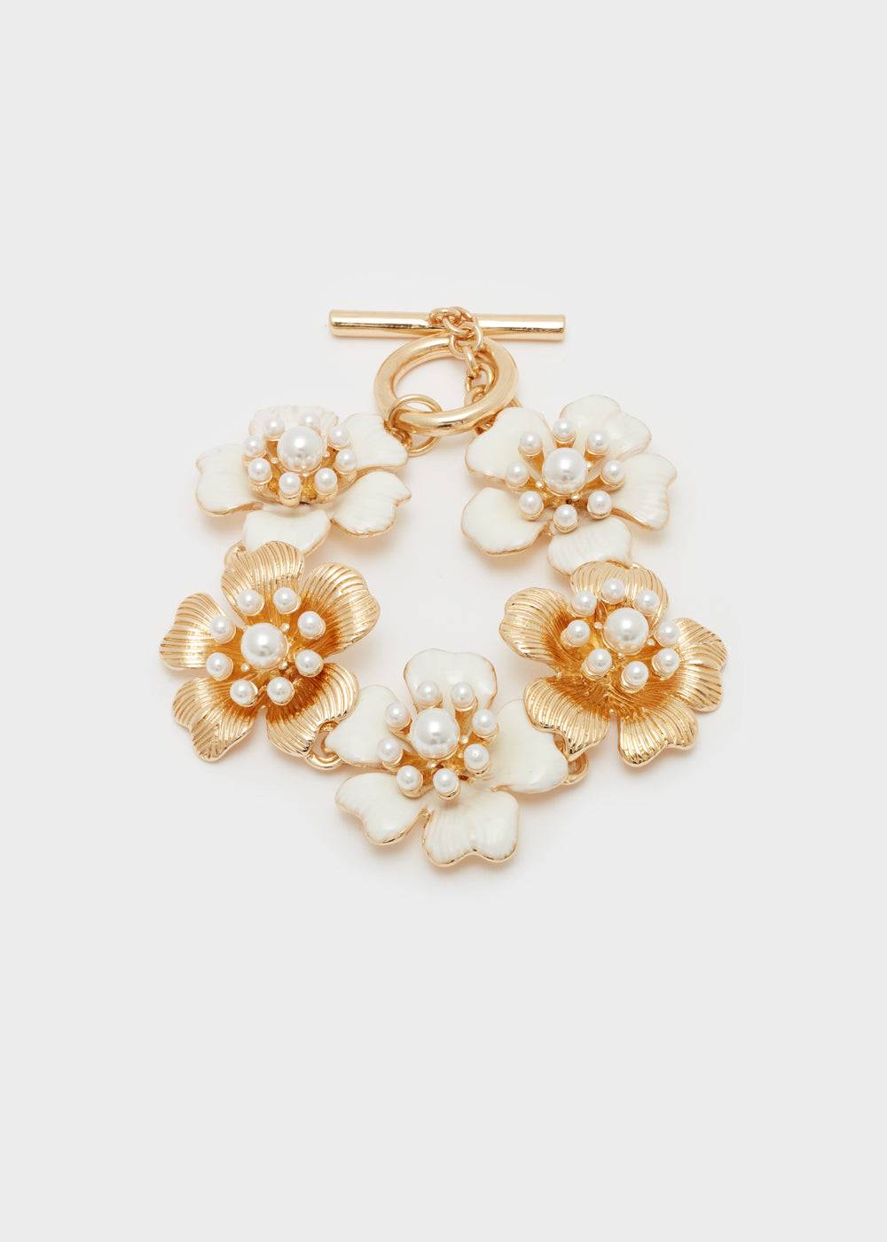 Nalí ENAMEL FLOWER BRACELET IN GOLD W/ PEARLS Italia