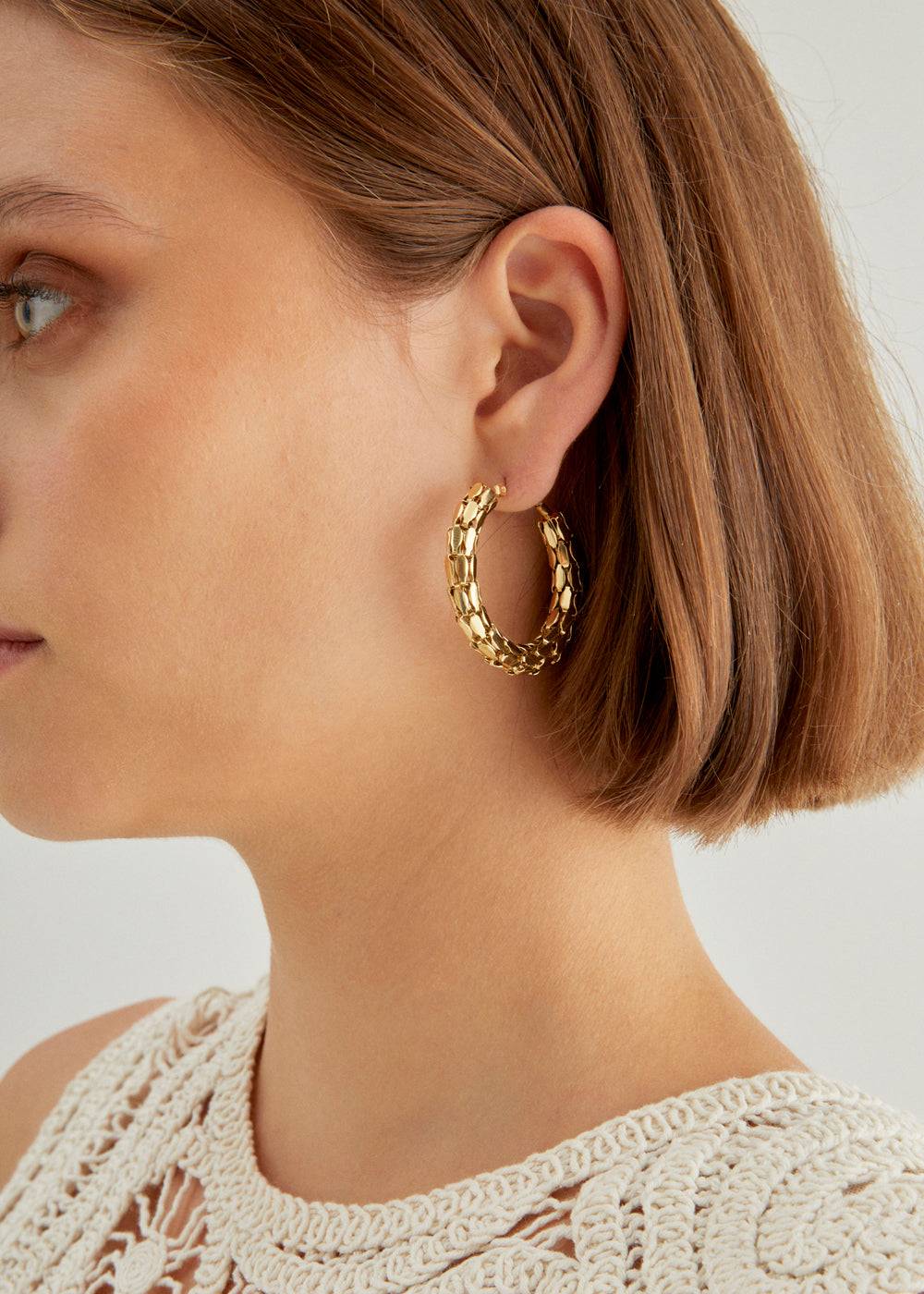 Nalí 14KT GOLD PLA. S.STEEL WROUGHT HOOP EARRINGS Consegna Veloce