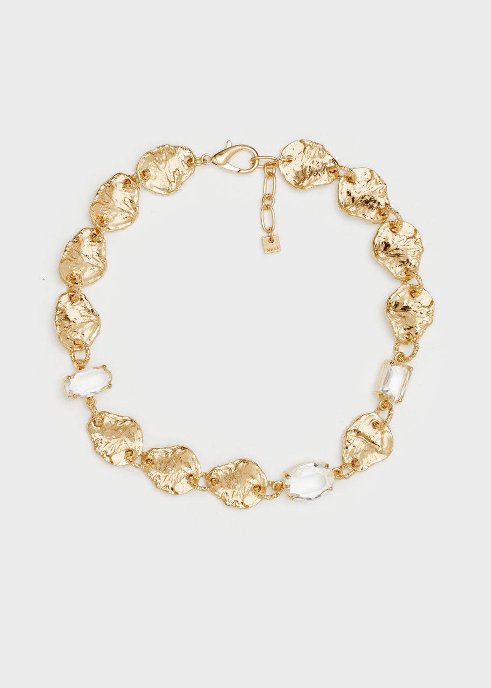 Nalí IRREGULAR NECKLACE IN GOLD W/ CLEAR STONES Presa