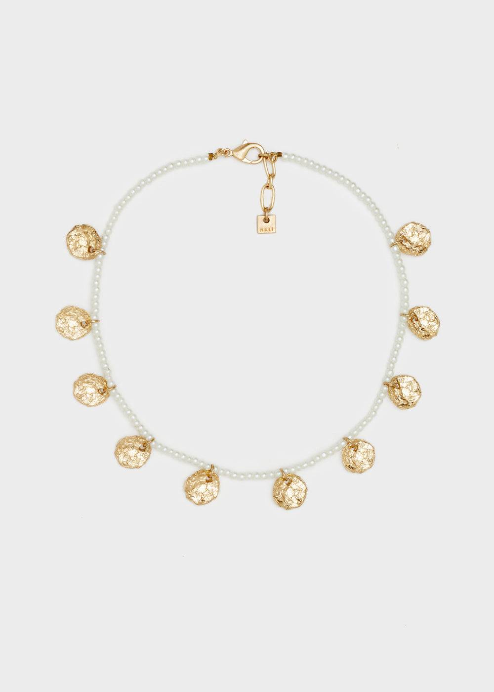 Nalí NECKLACE W/ GOLD PENDANT + WHITE BEADS Sconto