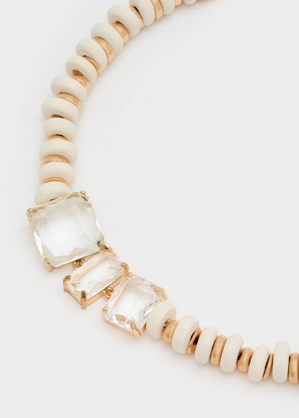 Nalí NECKLACE W/ STONES + OFF-WHITE WOOD BEADS Offerta