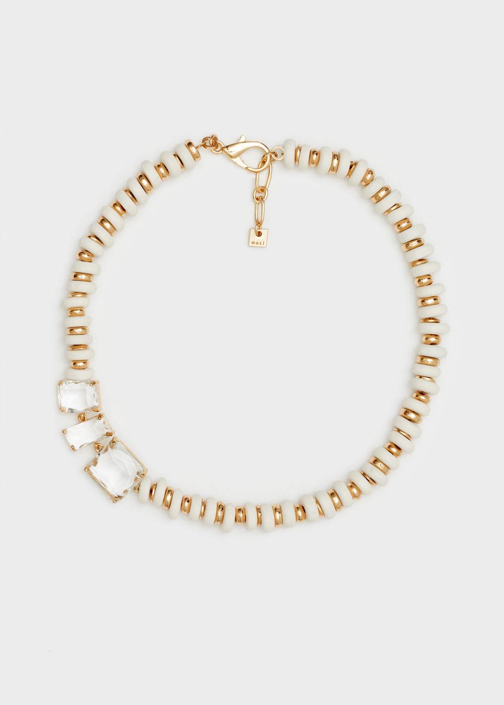 Nalí NECKLACE W/ STONES + OFF-WHITE WOOD BEADS Offerta