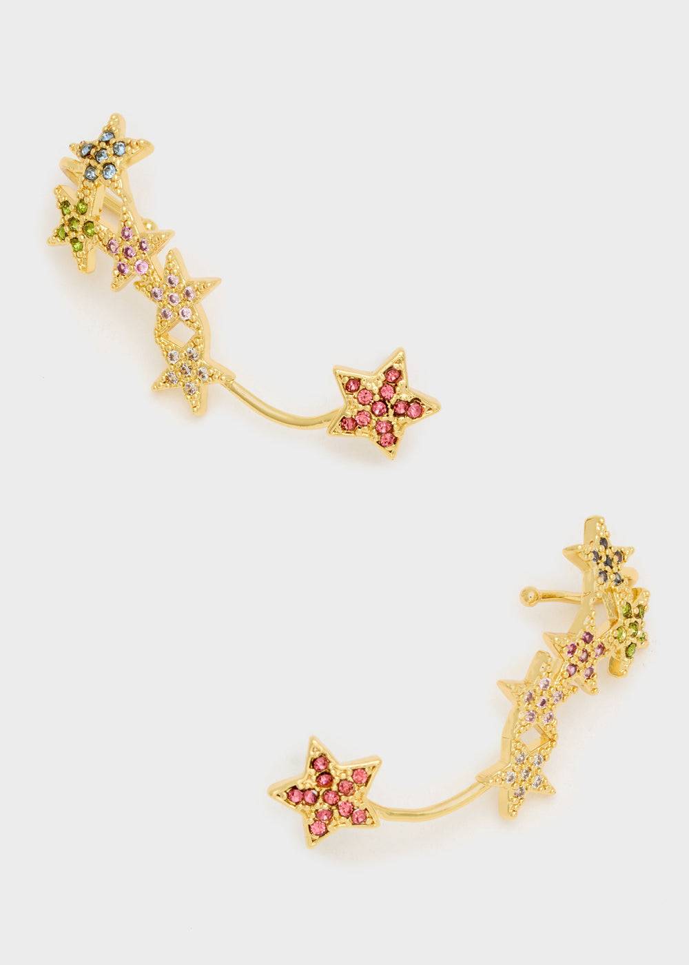 Nalí GOLD EARRINGS W/ STARS AND MULTI STONES Vendita Economica