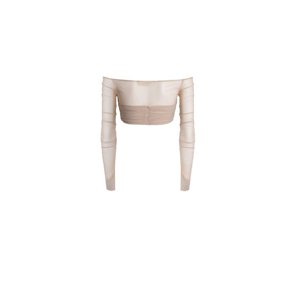 Nineminutes REVERSIBLE – THE BARDOT CROP TOP MESH SAND Offerta