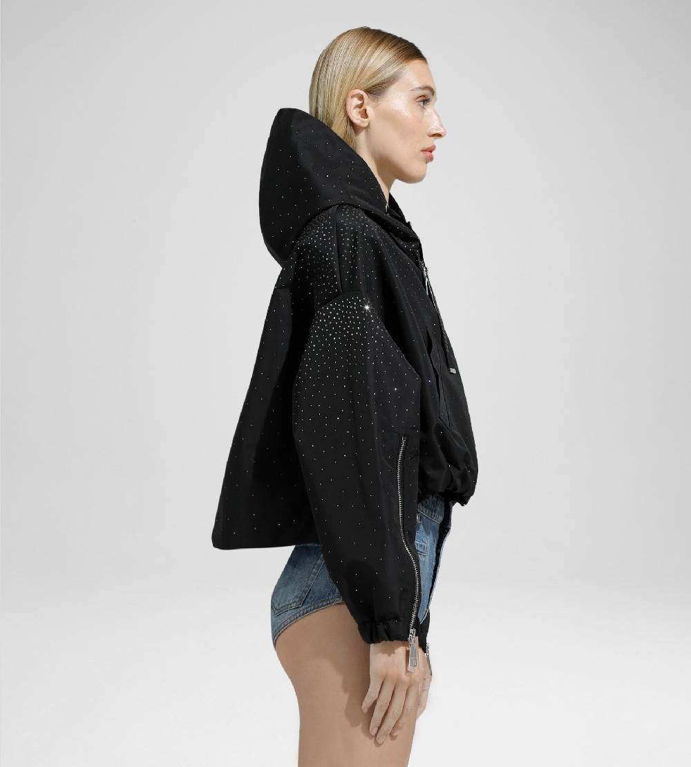 Khrisjoy KHRIS CROP WINDBREAKER STRASS BLACK Italy