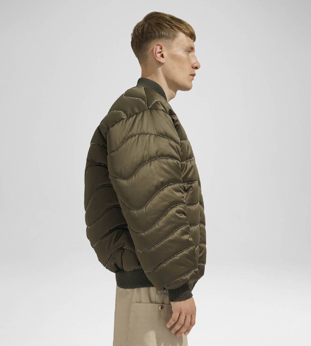 Khrisjoy BOMBER SATIN WAVE CHAINS OLIVE GREEN Italy