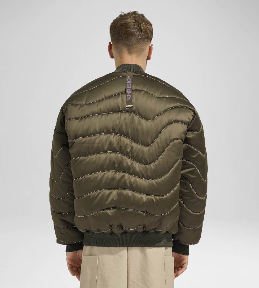 Khrisjoy BOMBER SATIN WAVE CHAINS OLIVE GREEN Italy