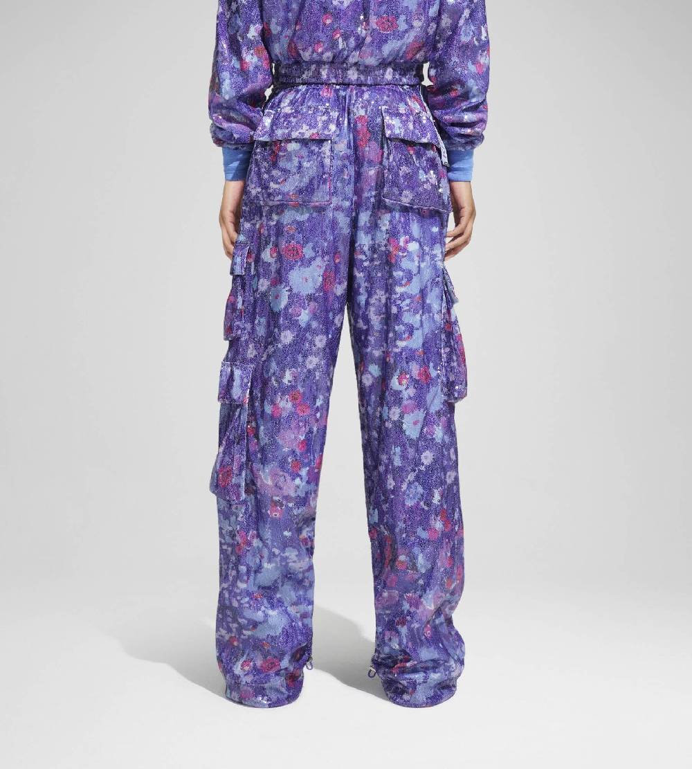 Khrisjoy PANTS MULTIPOCKET PAILLETTES FLOWERS UPSIDE DOWN GRAPE Pezzi Unici