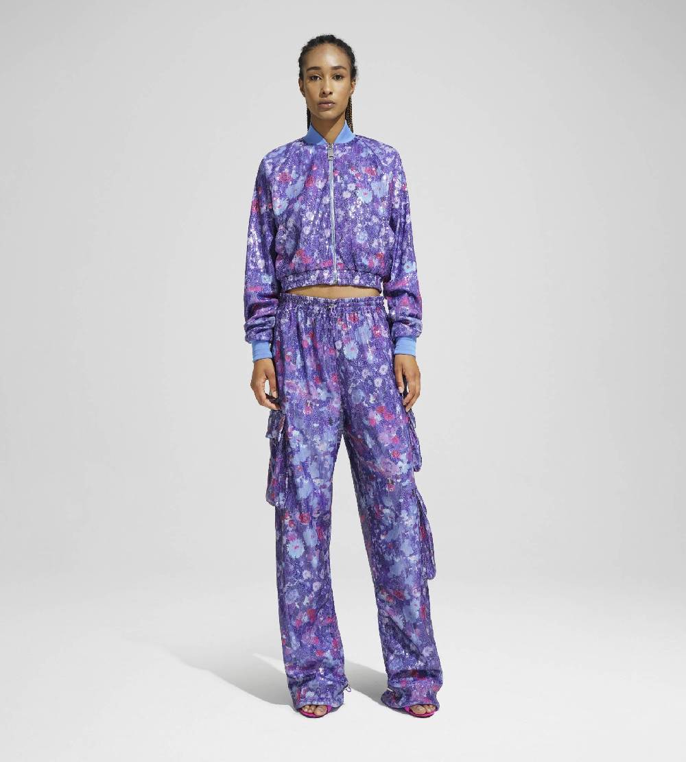 Khrisjoy PANTS MULTIPOCKET PAILLETTES FLOWERS UPSIDE DOWN GRAPE Pezzi Unici