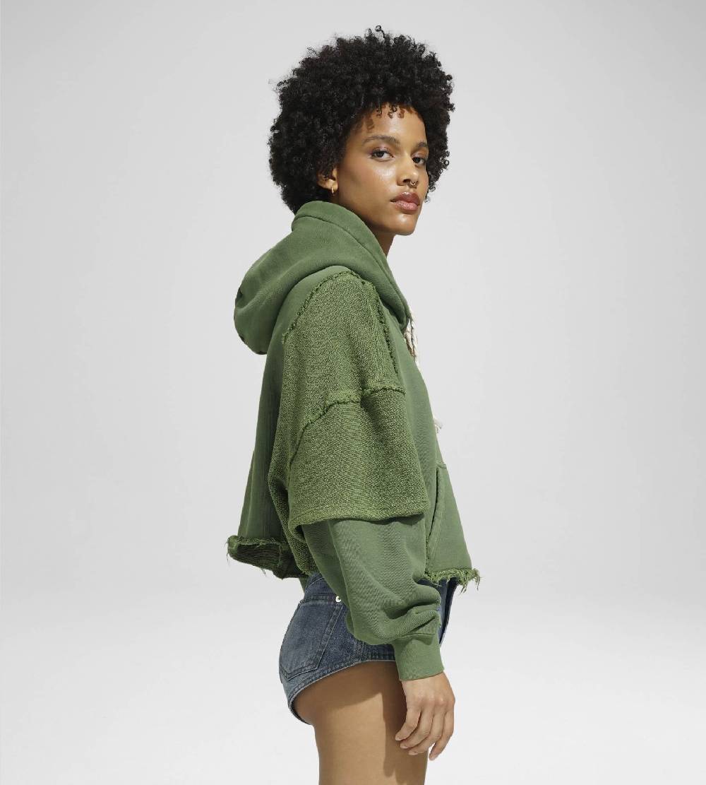 Khrisjoy HOODIE CROP DOUBLE POCKETS OLIVE GREEN Prezzo Ridotto