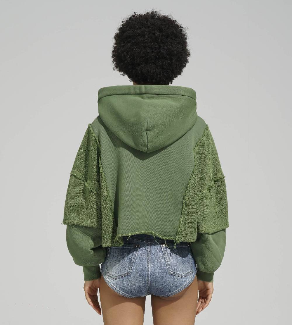 Khrisjoy HOODIE CROP DOUBLE POCKETS OLIVE GREEN Prezzo Ridotto